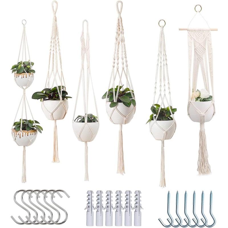 Handmade Flower Pot Net Pocket Garden Hanging Plant Cotton Linen Basket Sustainable Netting For Indoor Outdoor Decor