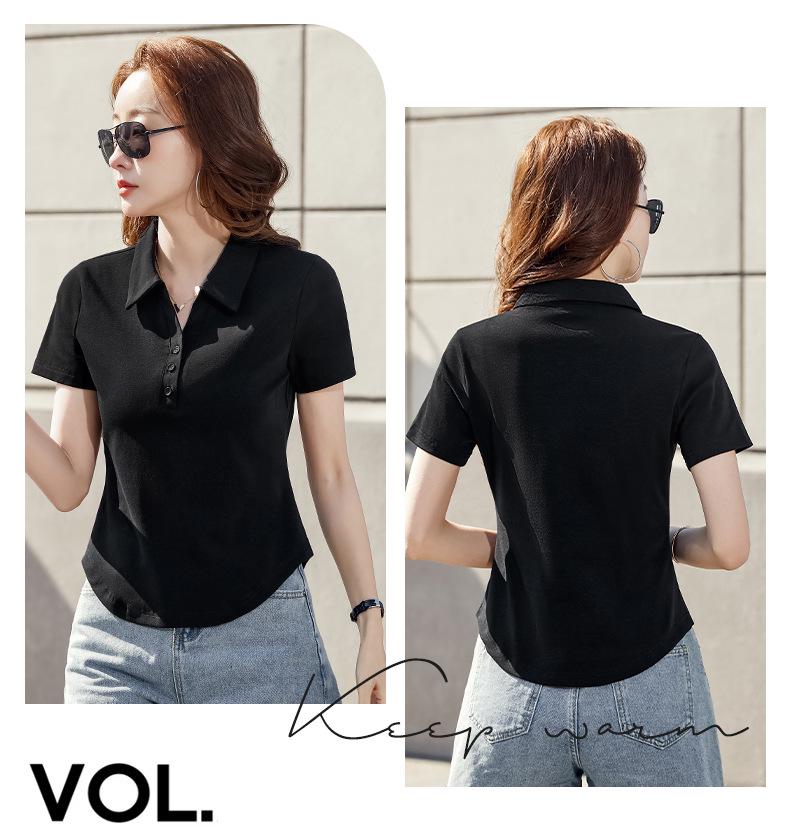 Women's Slim Fit Short-Sleeve Lapel Polo T-Shirt - High-End Summer Petite Top