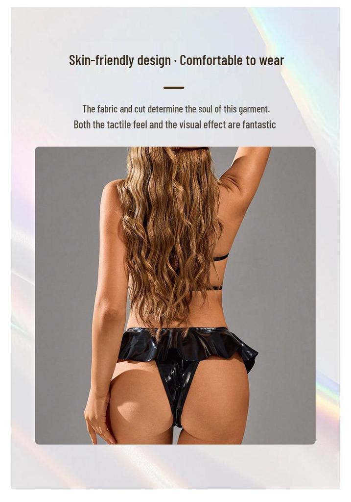European Patent Leather Bunny Girl Costume Lingerie Set for Nightclub Role-Playing