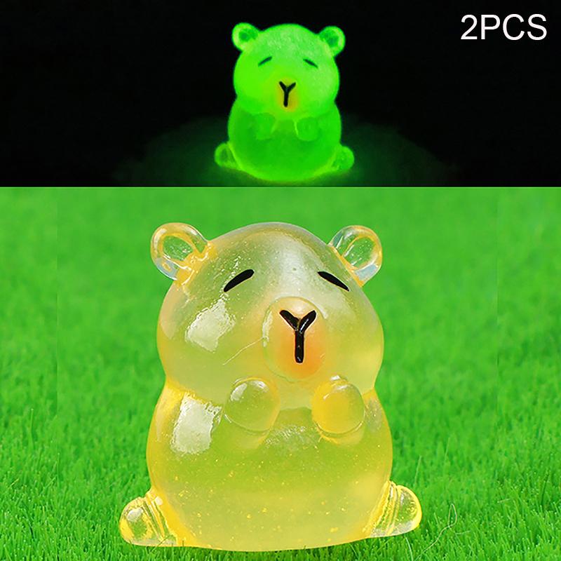 Mini Fluorescent Capybara Luminous Micro Landscape Animals Miniature Figures Outdoor Patio Lawn Yard Garden Accessories Decor