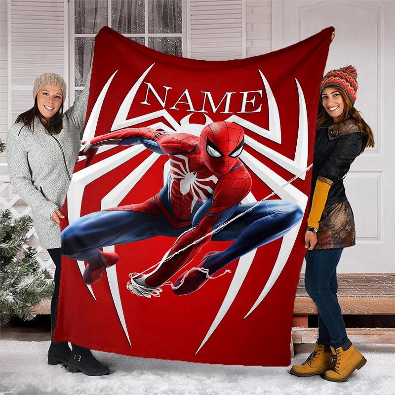 Customizable Spider Man Throw Blanket – Personalized Name, All-Season Cozy Snug Blanket, Machine Washable, Personalized Blanket