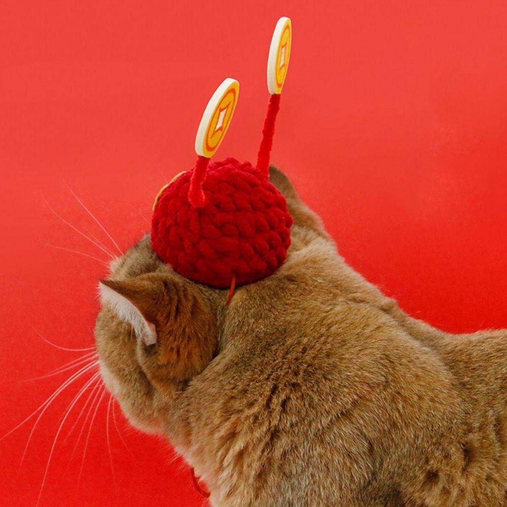 Adjustable Pet New Year Hat Chinese Style Pet Knitted Hat Cute Pet God of Wealth Hat  Christma Day