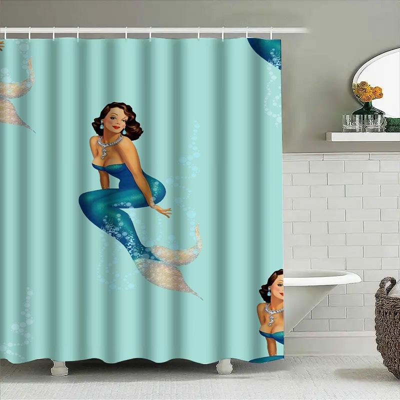 Blue Mermaid Shower Curtain With Elegant Woman Design Modern Bathroom Decor For Home Decoration