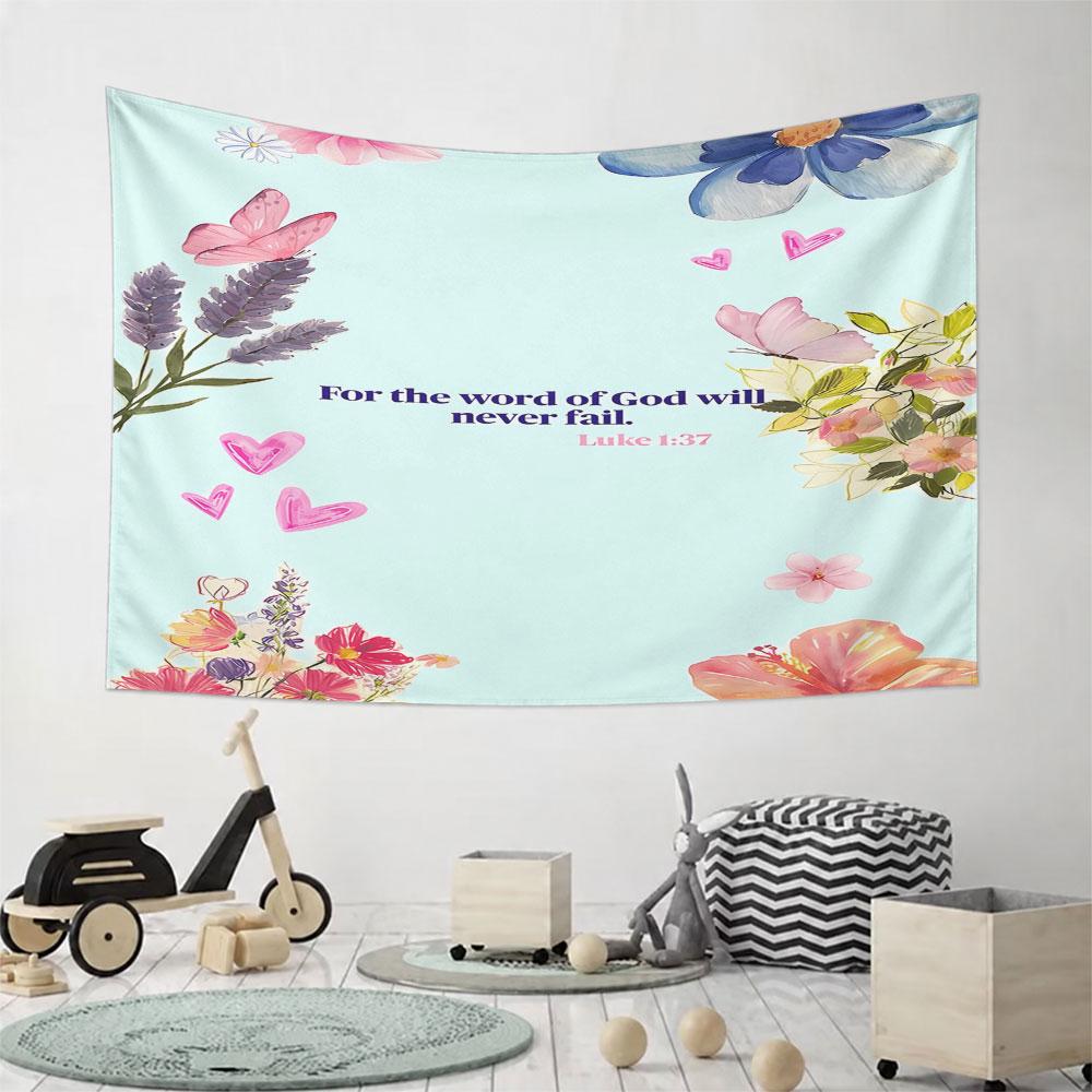 Floral Scripture Decor with Luke 1:37 Pattern Wall Hanging Tapestry Decorative Tapestry Home Decor for Bedroom and Living Room