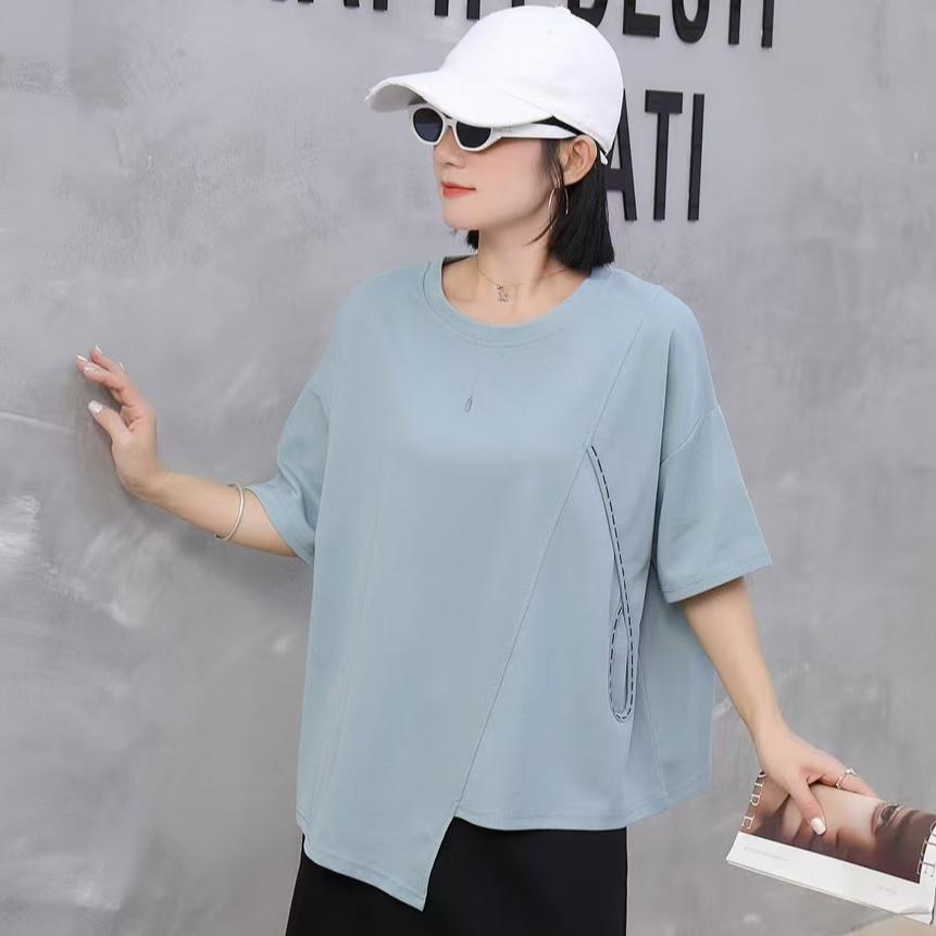 DIMANAF 2025 Vară Solid Mărimi Mari Tricou Femei Mânecă Scurtă Topuri Lungi Largi