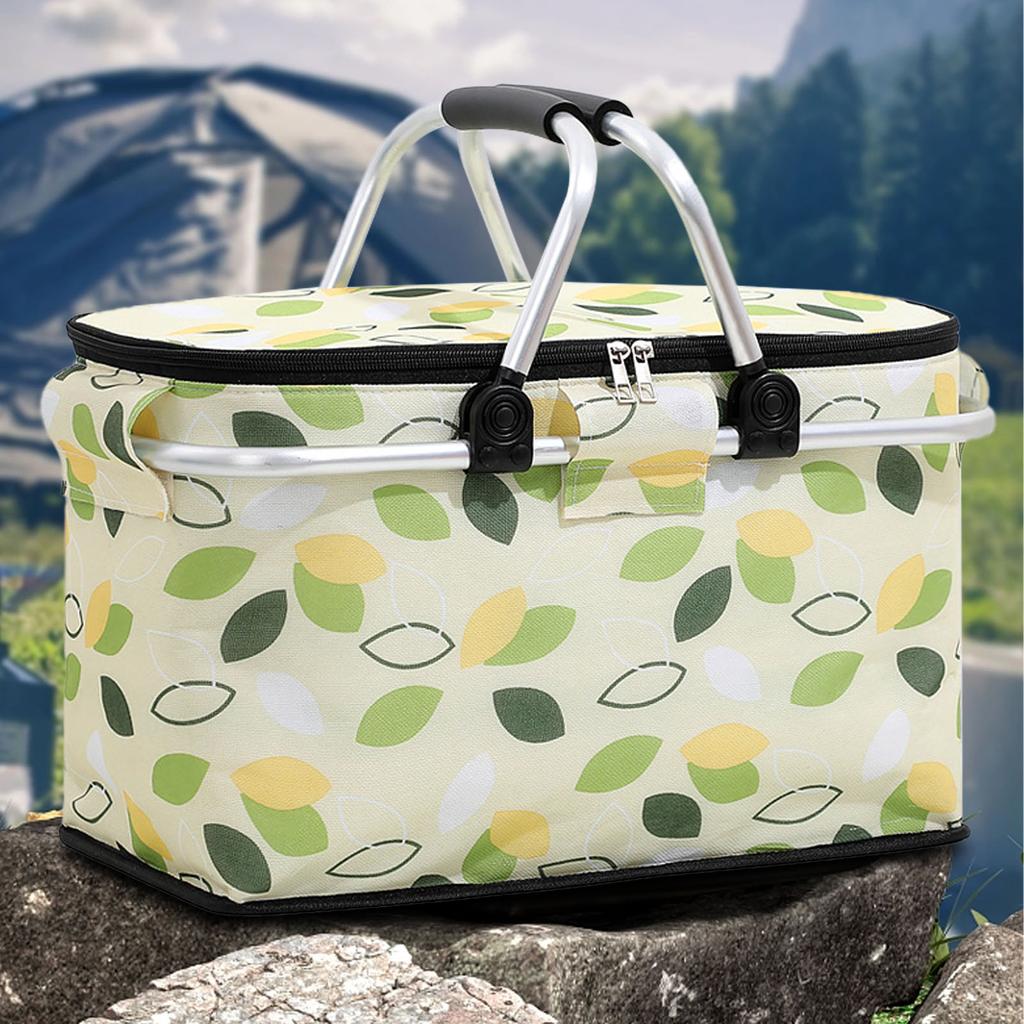 Picnic Bag Foldable Picnic Basket Insulated Comfortable Handle Ice Pockets Cooler Bag for Picnic