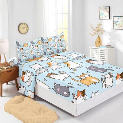 Chapeau de lit motif chat dessin animé mignon Ensemble de literie quatre pièces Décoration de literie pour chambre à coucher Dortoir
