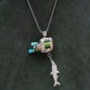 Rotatable Fishing Reel Necklace Luxury Men Neck Pendant Neck Chain Fishing Reel Ring  Fishermen