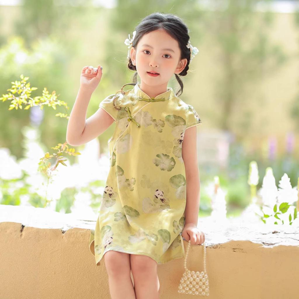 Mädchen Sommer 2026 Cheongsam Kleid - Moderner Chinesischer Stil Prinzessinnenrock für ältere Kinder.