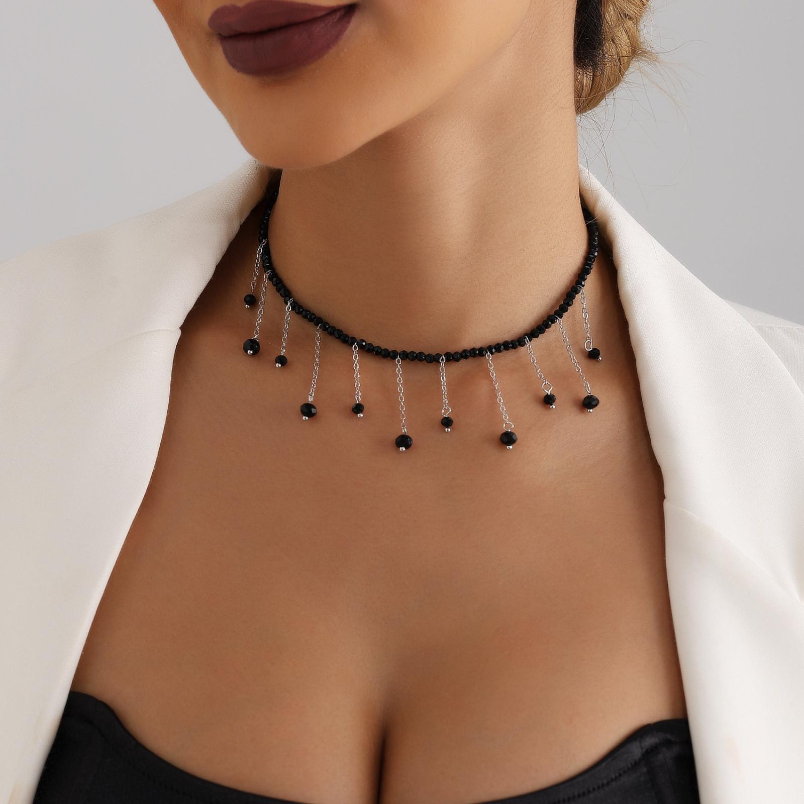 Винтажное ожерелье с кисточкой из бисера и хрустальной подвеской, повседневное ожерелье для женщин One Size