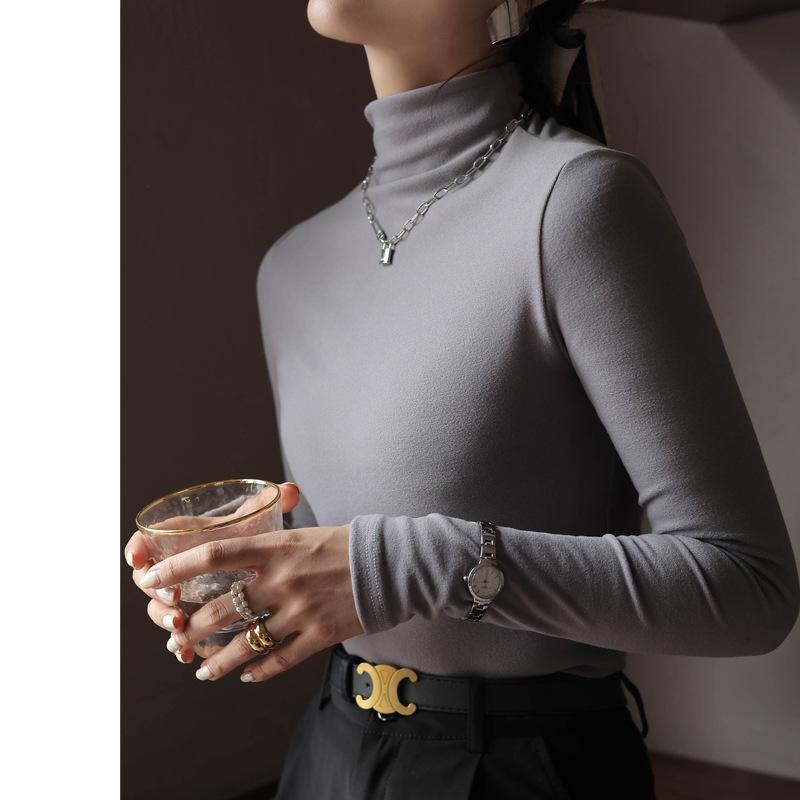 Half-high Neck Mid-collar Women's Bottoming Shirt Autumn and Winter Slim Solid Colour Tight Long-sleeved Shirt