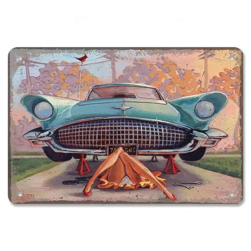 Metall-Wandskulptur Oldtimer | Blechschild, Retro Klassiker Auto Kunst, Halloween & Weihnachtsgeschenk, Bar/Pub/Garage Dekor