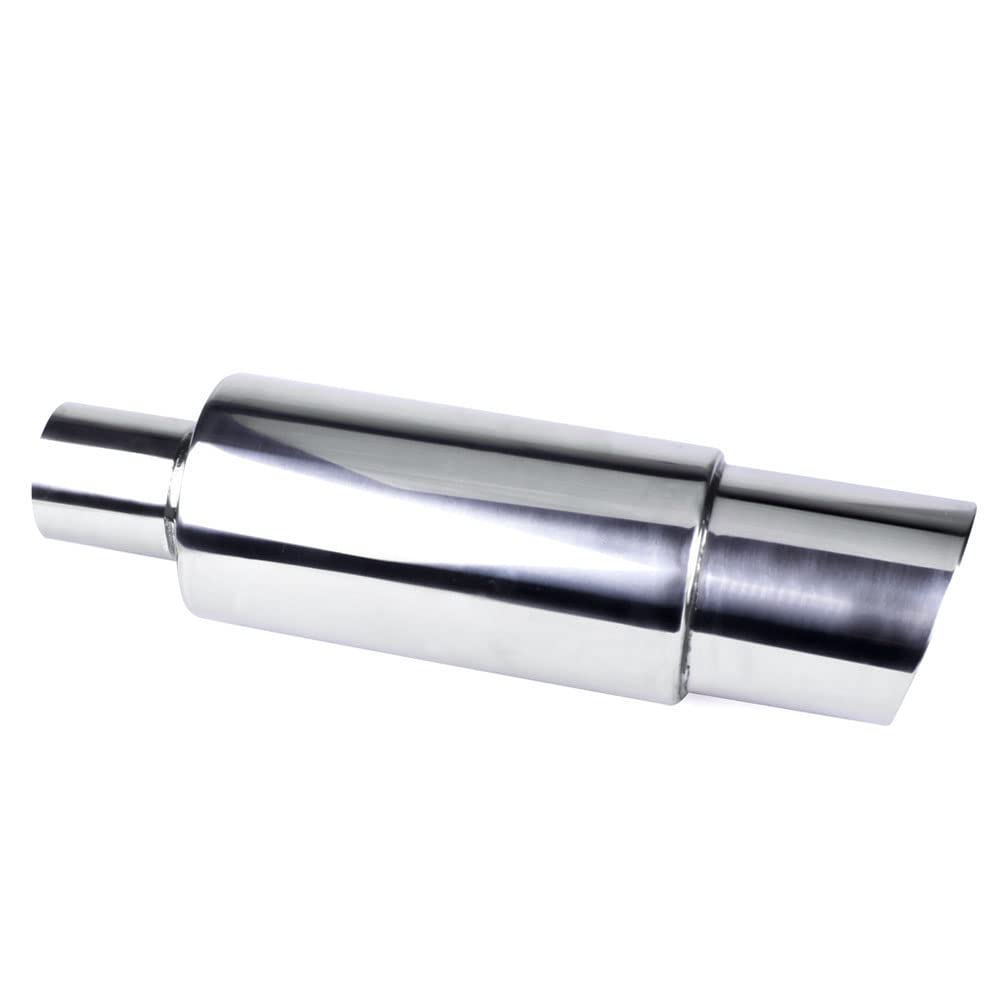 MUTEKI Muffler Tail Exhaust Stainless Easy Titanium Universal Fit Cutter, Throw, Tailpipe, Steel, Installation, Look, (Silver)