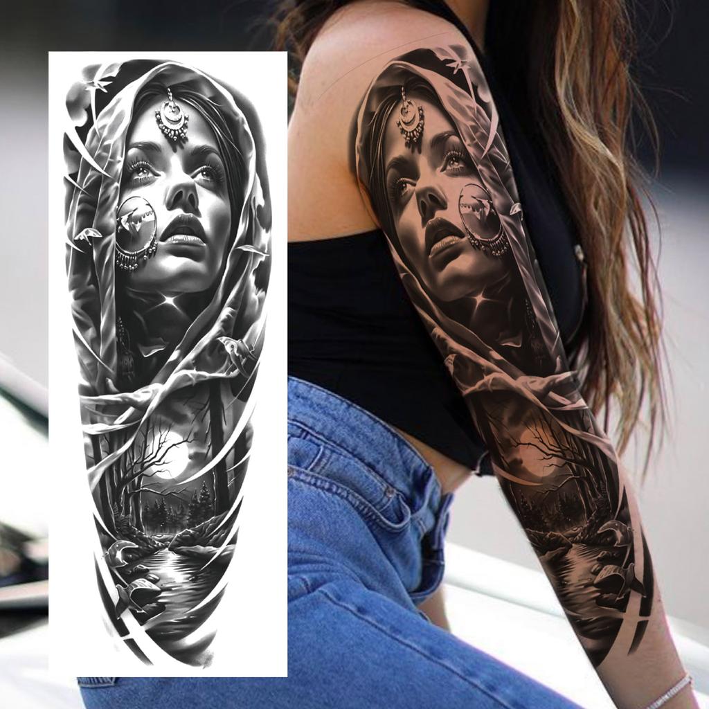 1 Foglio Tatuaggi Temporanei Finti Manica Lunga Per Donne Uomini Leone Tigre Fiore Lupo Maori Tatuaggio Adesivo Braccio Gamba Trasferimento ad Acqua Fai da Te