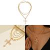Geometric Cross Pendant Necklace For Women With Multi Layer Design And Zinc Alloy Material