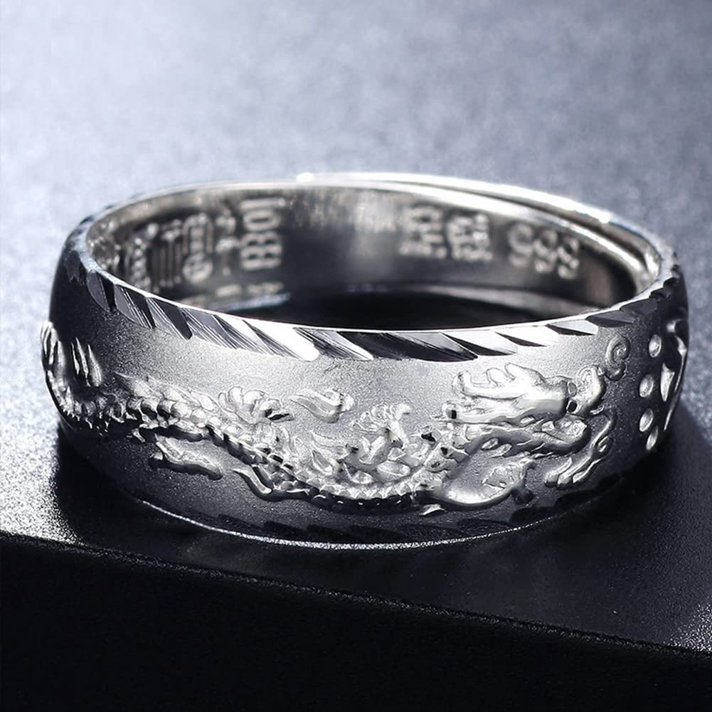 Free 999 Silver Stylish Dragon Carved Pure Silver Adjustable Wedding Fashion Accessory [Rockyu] Men's Ring, Size, Ring, Ring, Ring, Size, Ring,
