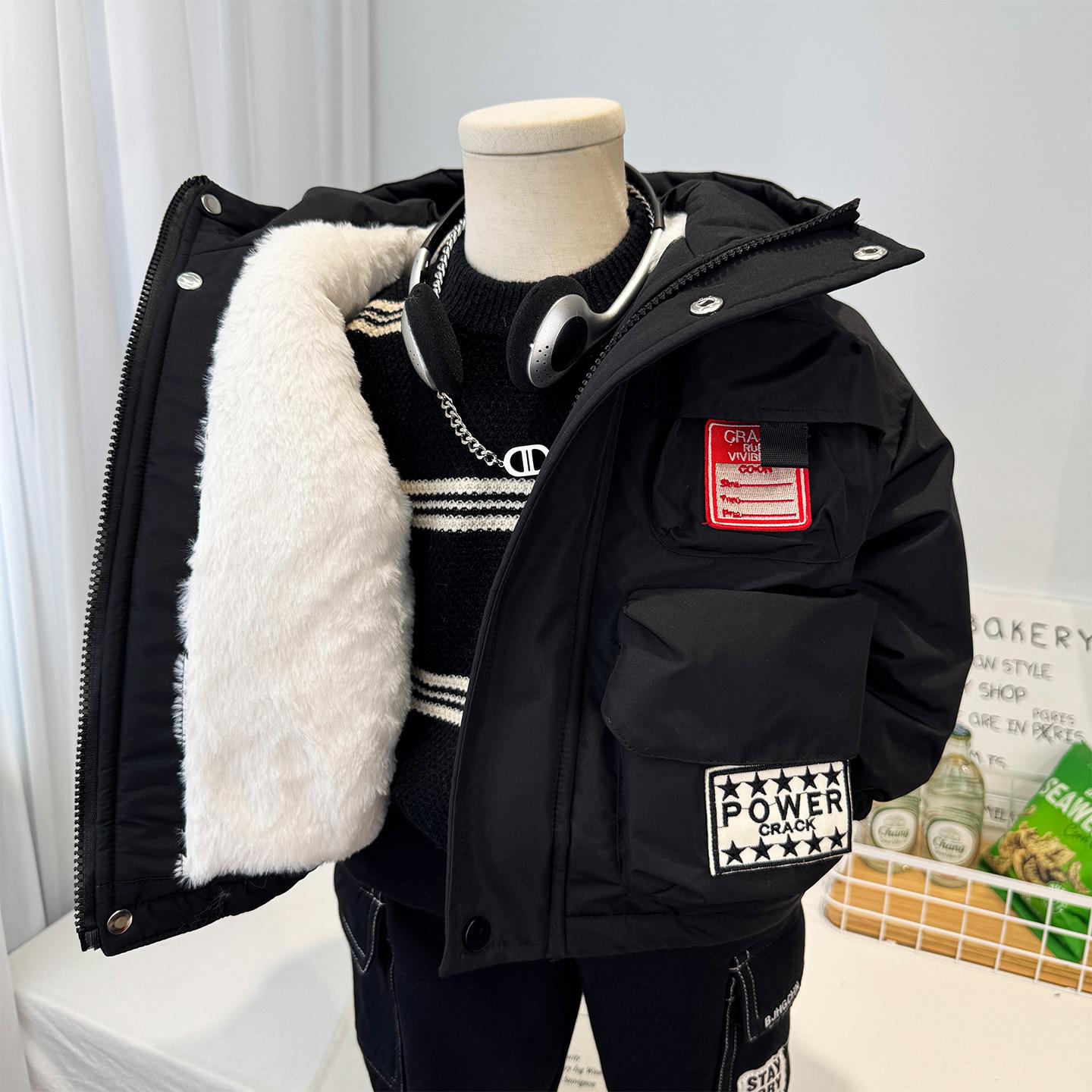 

Boys Trendy Thickened Velvet Cotton Hooded Jacket - Winter 2025 Style 110 cm