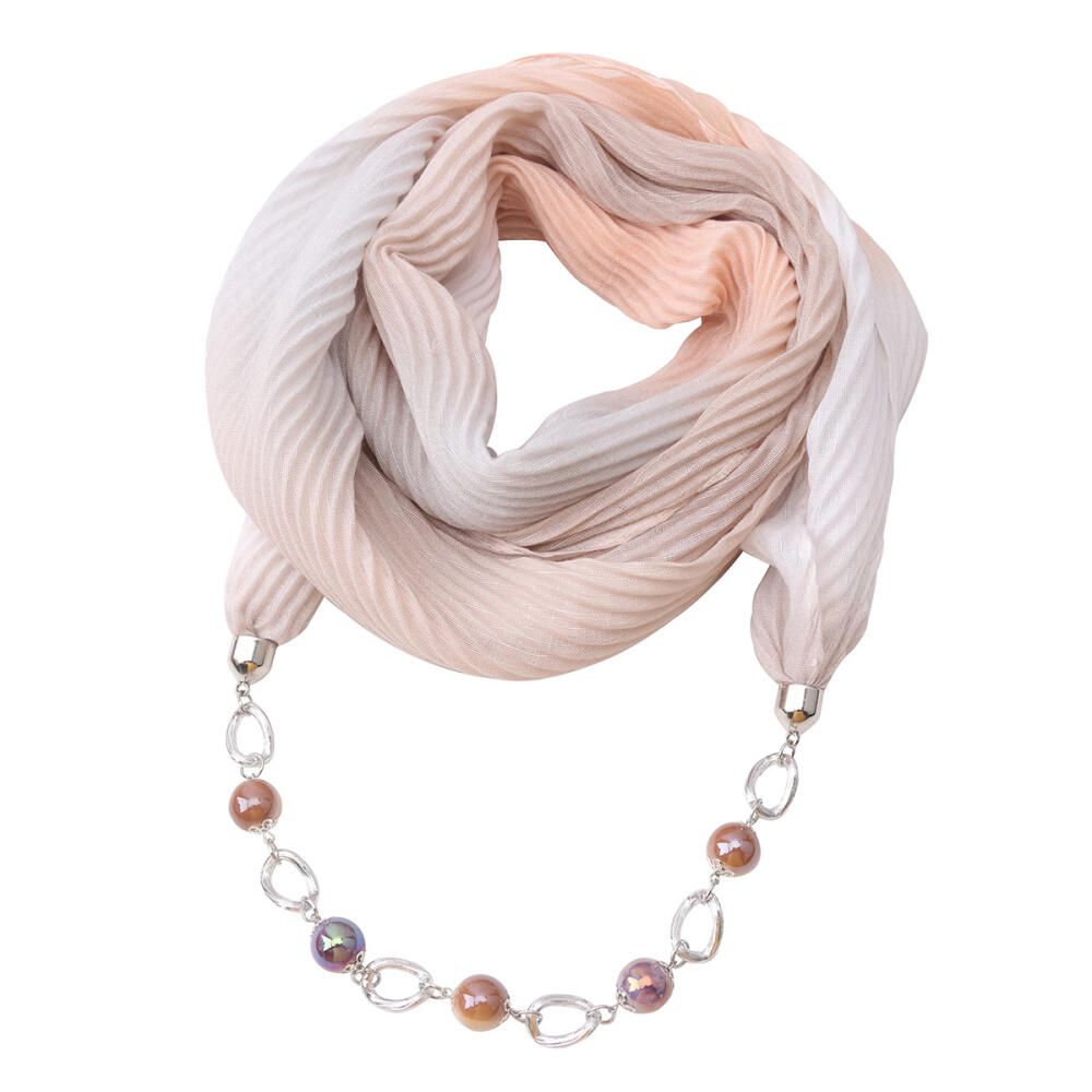 Stylish Cotton Linen Infinity Scarf with Beaded Chain Necklace – Women’s Gradient Color Scarf for Boho & Casual Fashion
