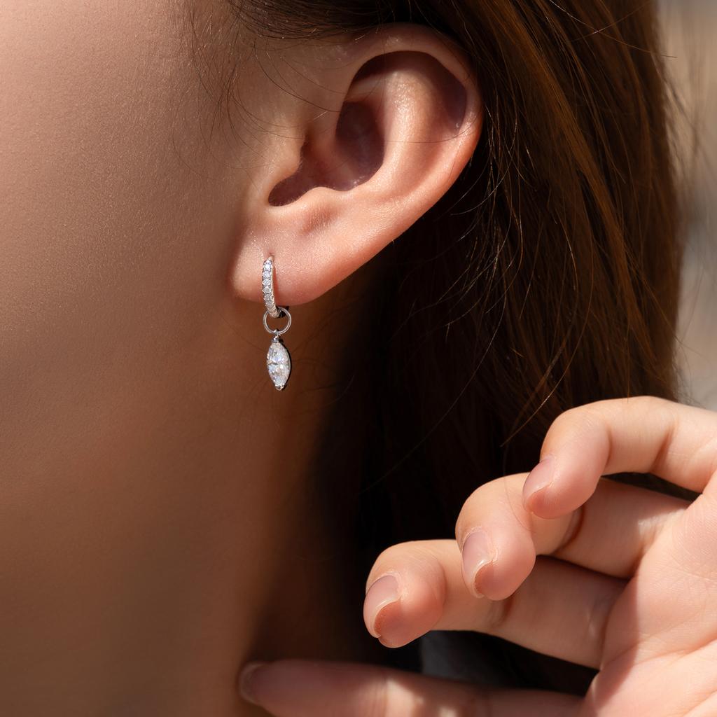 MODIAN 0.5Ct D Color Rhombic Moissanite Ear Buckles 925 Silver Luxury Shiny Hoop Earrings for Women Wedding Jewelry