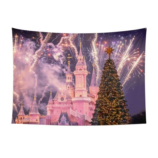 Reusable Xmas Wall Decor Christmas Tapestry, Winter Snow Scene Backdrop, Tree Fireplace Backdrop Hanging Tapestry for Bedroom Living Room Holiday