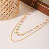 French light luxury colorful natural stone double-layer stainless steel necklace niche elegant clavicle chain