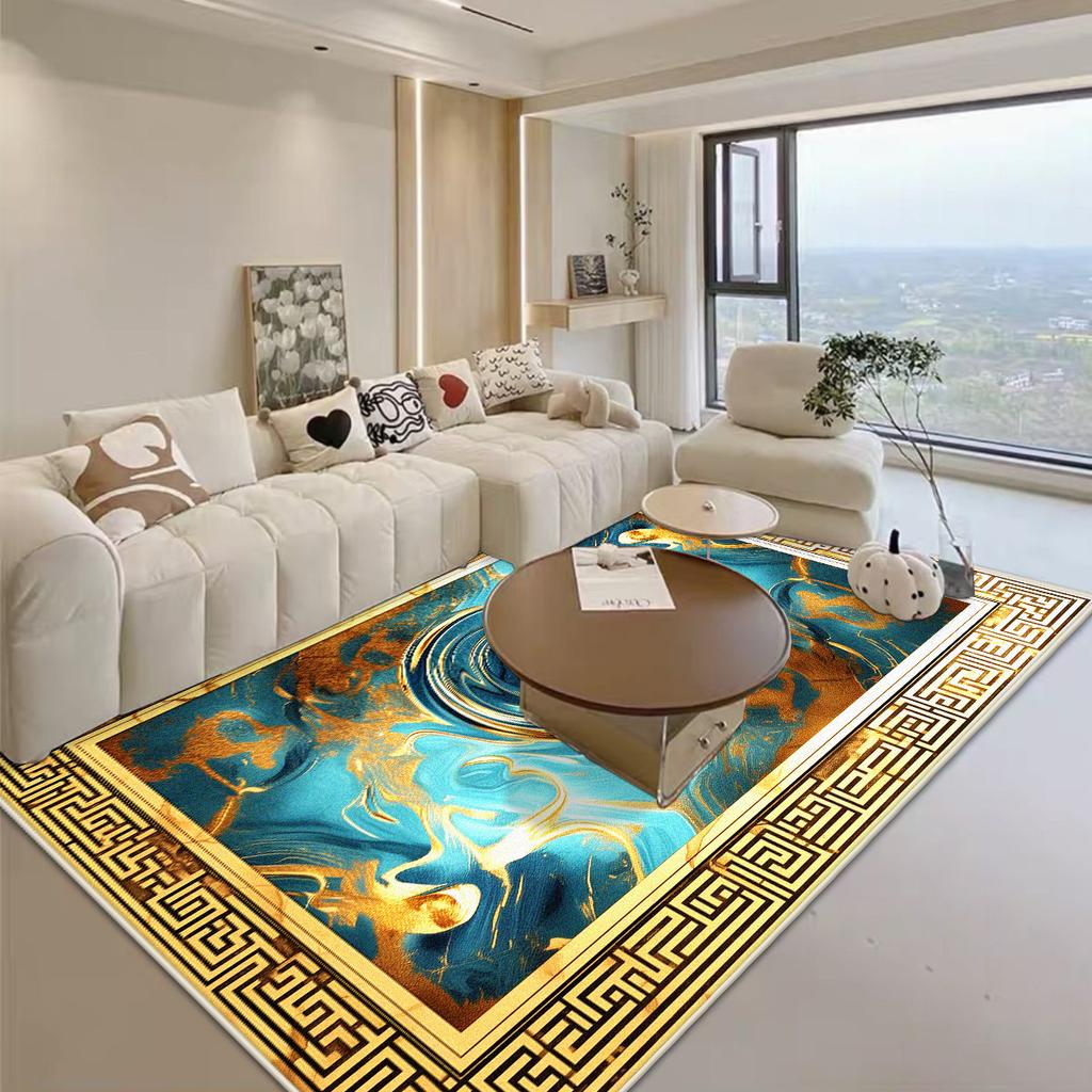 Luxury Golden Border Large Living Room Carpet Non-slip Soft Bedroom Decoration Rug Big Size Foldable Sofa Table Mat Easy Clean