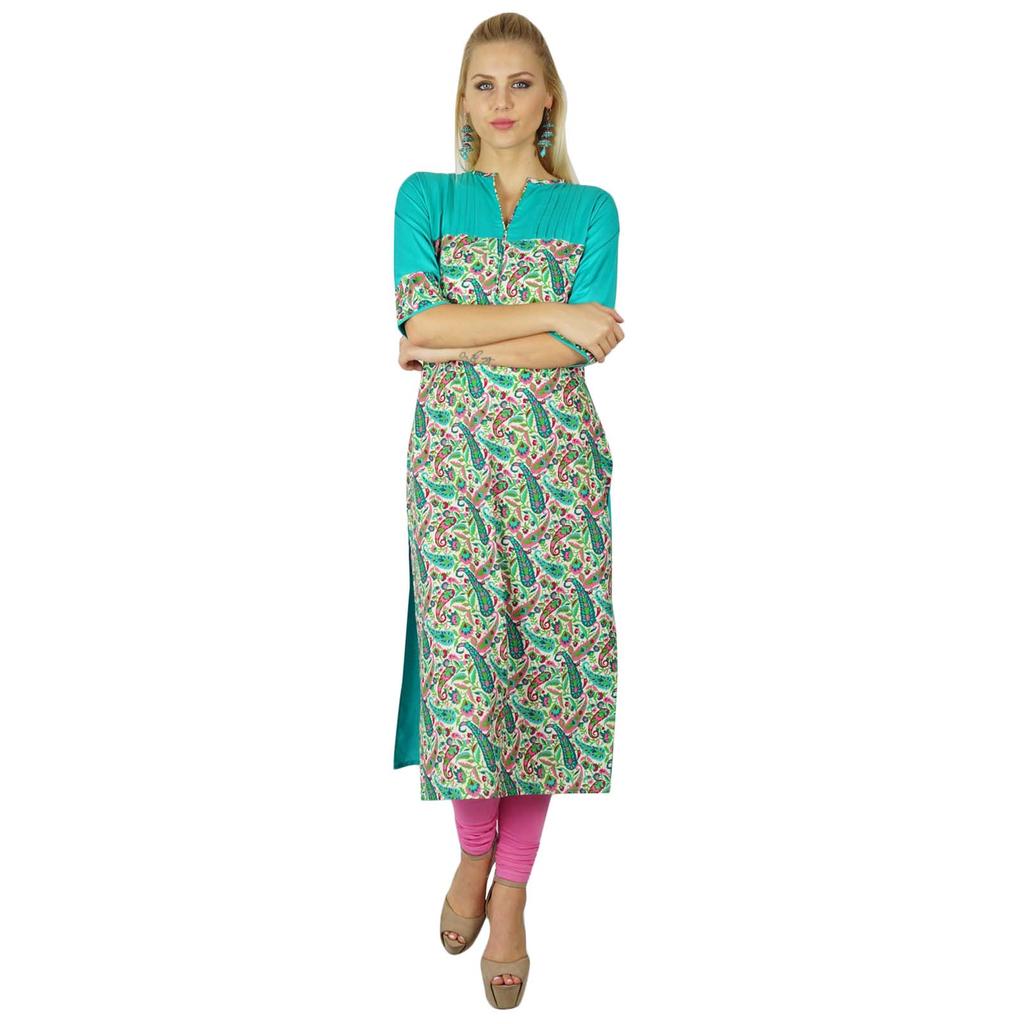 Bimba Women Cotton Custom Kurta Kurti Ethnic Indian 3 4 Sleeve Top Casual