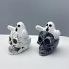Mini Skull Head with Ghost Figurine Spooky Skeleton Head Ghost Halloween Decor for Gothic Porch Indoor Office Desk Tabletop Mantel Decoration