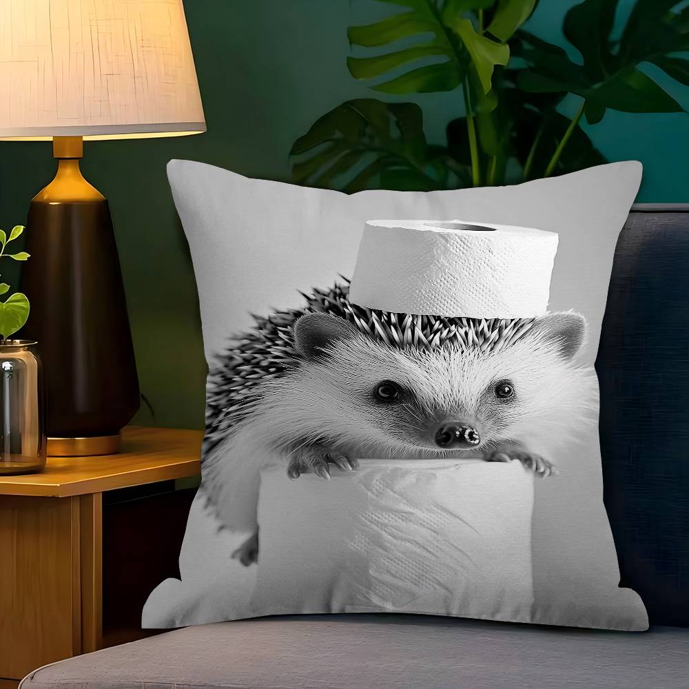Black And White Cute Animal And Toilet Pillow Gift Home Office Decoration Pillow Bedroom Sofa Car Cushion CoverPillow Case