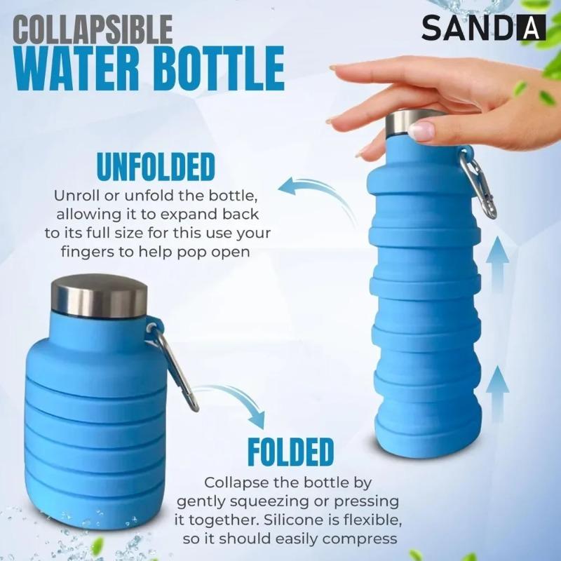 Portable Foldable Silicone Water Bottle, Collapsible Reusable Travel Drinking Cup, BPA Free Outdoor Hiking Camping Sports Water Bowl