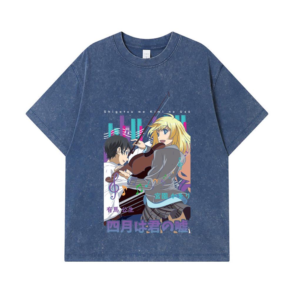 275 GSM Washed T-shirts 100% Cotton Your Lie in April V1 Print Unisex Heavy Cotton T Shirt