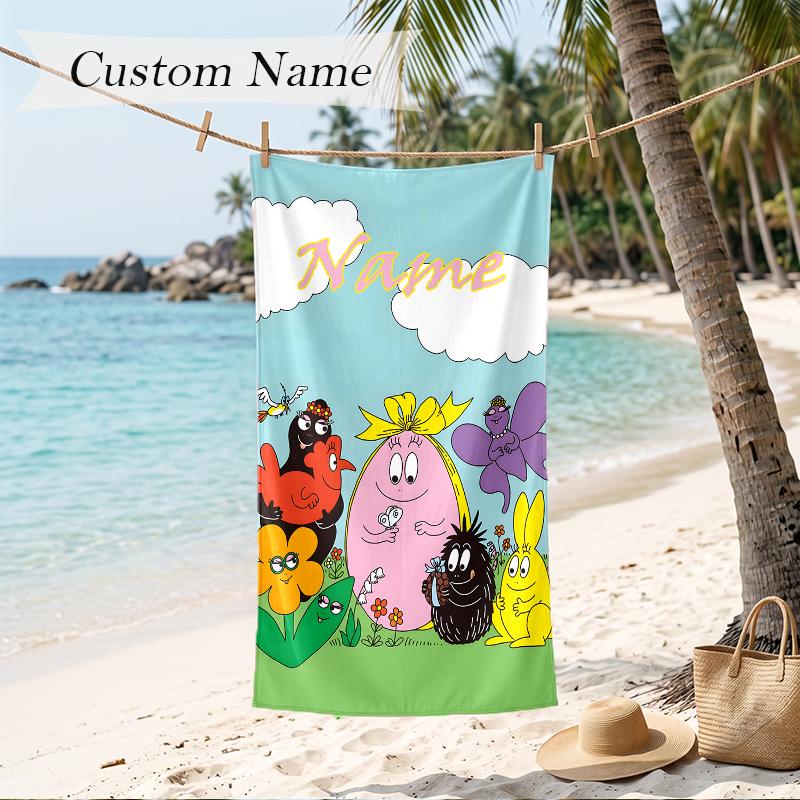 Barbapapa Custom Name Printed Beach Towel Personalized Soft Towel For Swimming Beach Travel