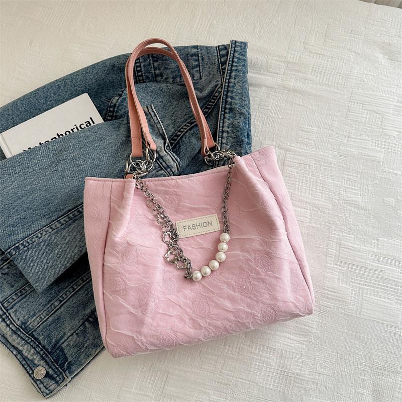 Spring New Arrival Large Capacity Pearl Chain Oxford Street Style Tote Bag