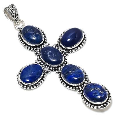 Natural Lapis Lazuli Gemstone Handmade 925 Sterling Silver Pendant 3.74" O8b77