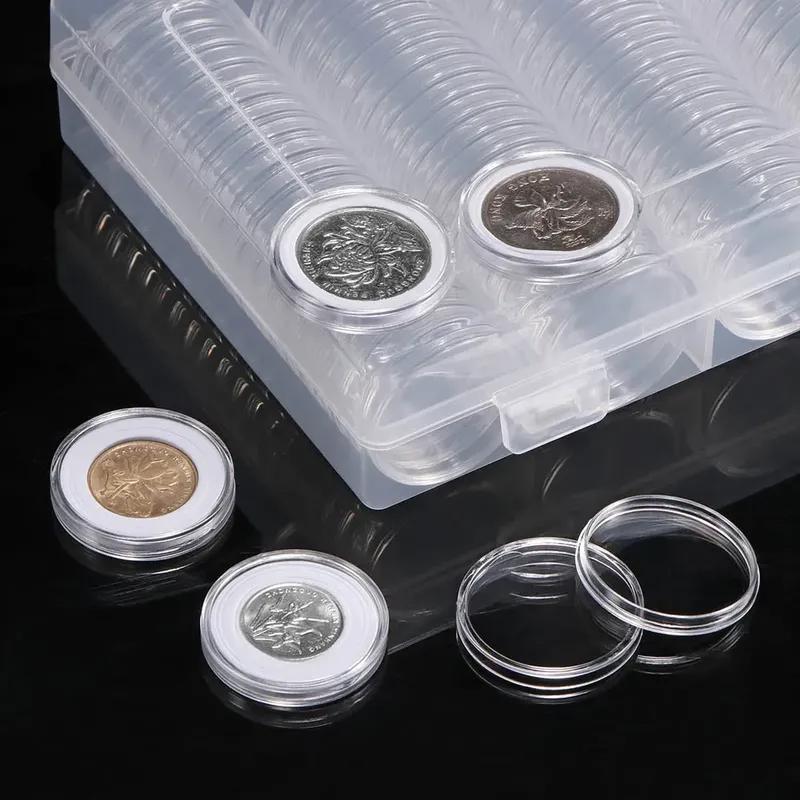 100Pcs/Box 17/20/25/27/30mm Transparent Round Coin Box Capsules Storage Coin Collection Holder Containers Home Supplies