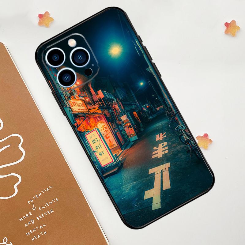 Japanese Night City Aesthetic Phone Case For iPhone 17 Pro Max 14 11 15 16 Pro Max 13 12 mini 16 Plus 16e 17 Air Funda