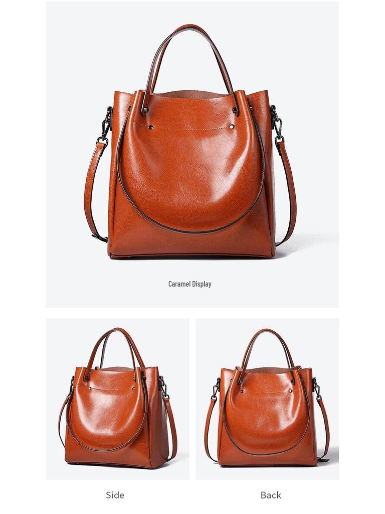 2025 Cowhide Women's Versatile Handbag, Genuine Leather Commuter Shoulder Bag - European/American Style, Large Capacity, High-End Feel