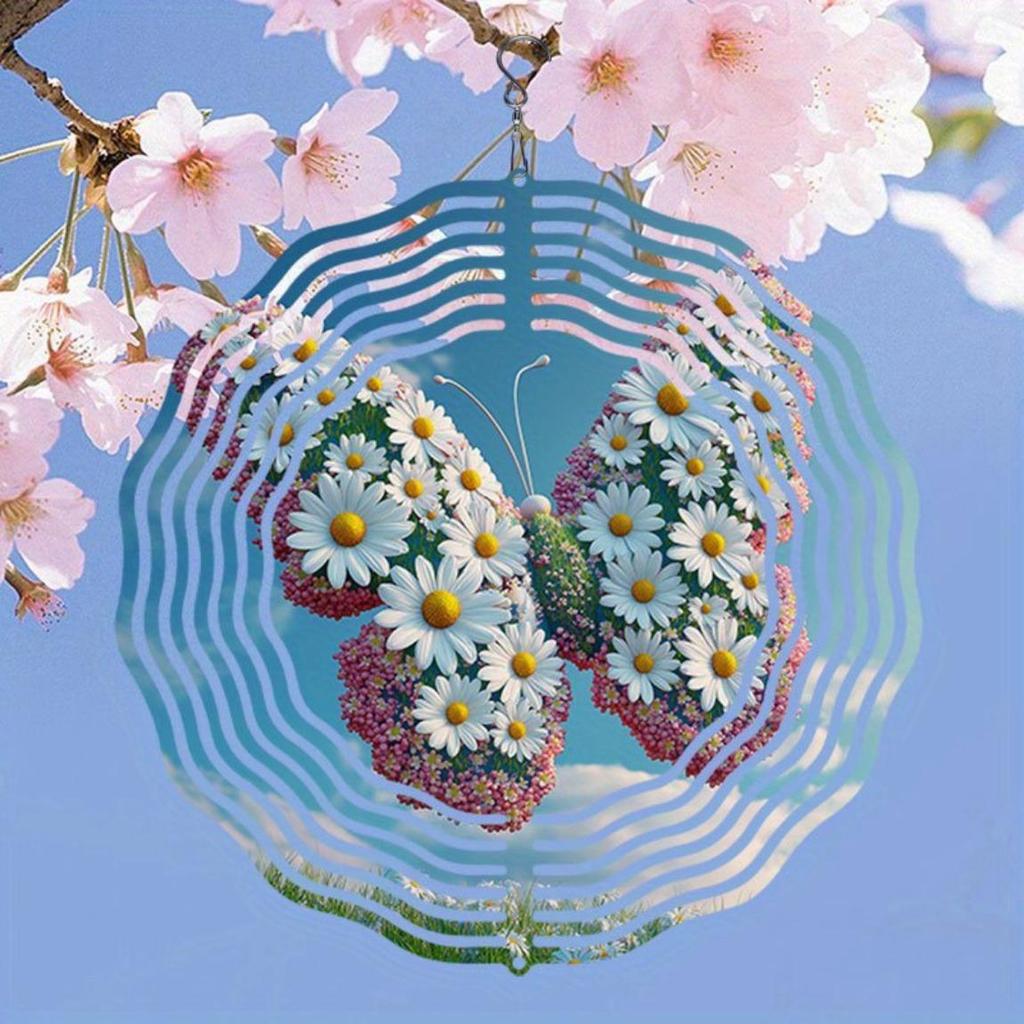 2D Metal Wind Chime with Daisy Butterfly Design for Outdoor Garden Patio Decor No Battery Needed Holiday Gift