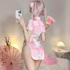 Maid Uniform Qipao Chinese Dress Costume Sexy Cosplay Pink Miniskirt Cosplay Halloween One Piece Short Sleeve Slit Extreme Exposure Erotic Temptation