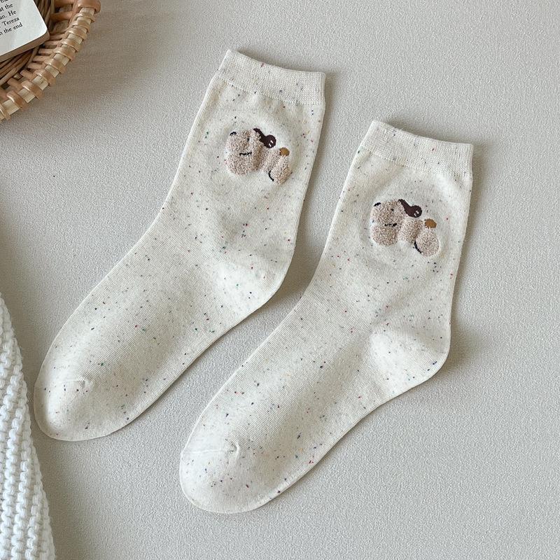 

Фантазийная пряжа Осенняя надпись Милый мультяшный щенок Женские носки до середины икры - Трендовый дофаминовый стиль One Size