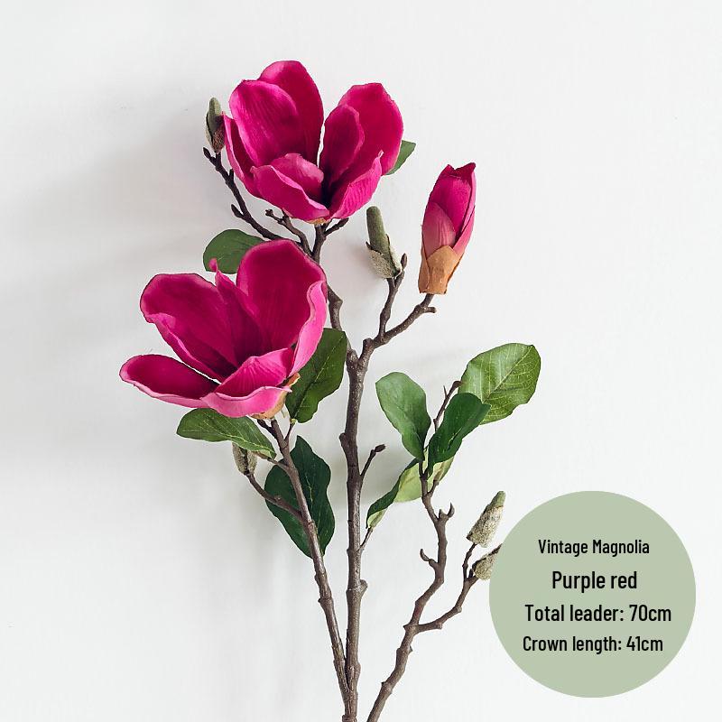 Retro Magnolia Artificial Flower Arrangement - Decorative Single Stem Bouquet for Living Room or Dining Table.
