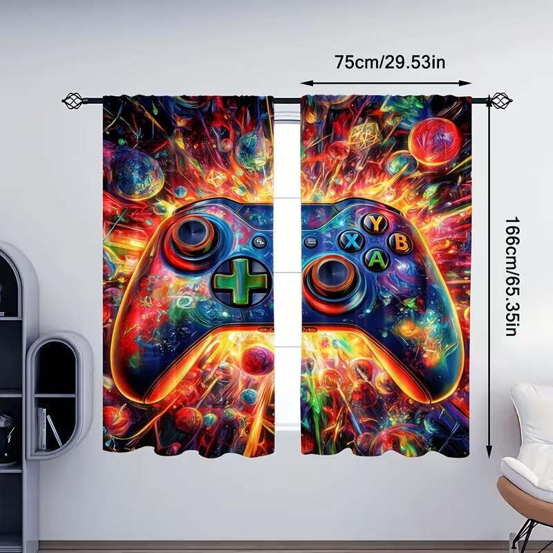 2Pcs Color game controller print curtains,suitable for bedroom,living room kitchen decoration,home decoration,window decoration