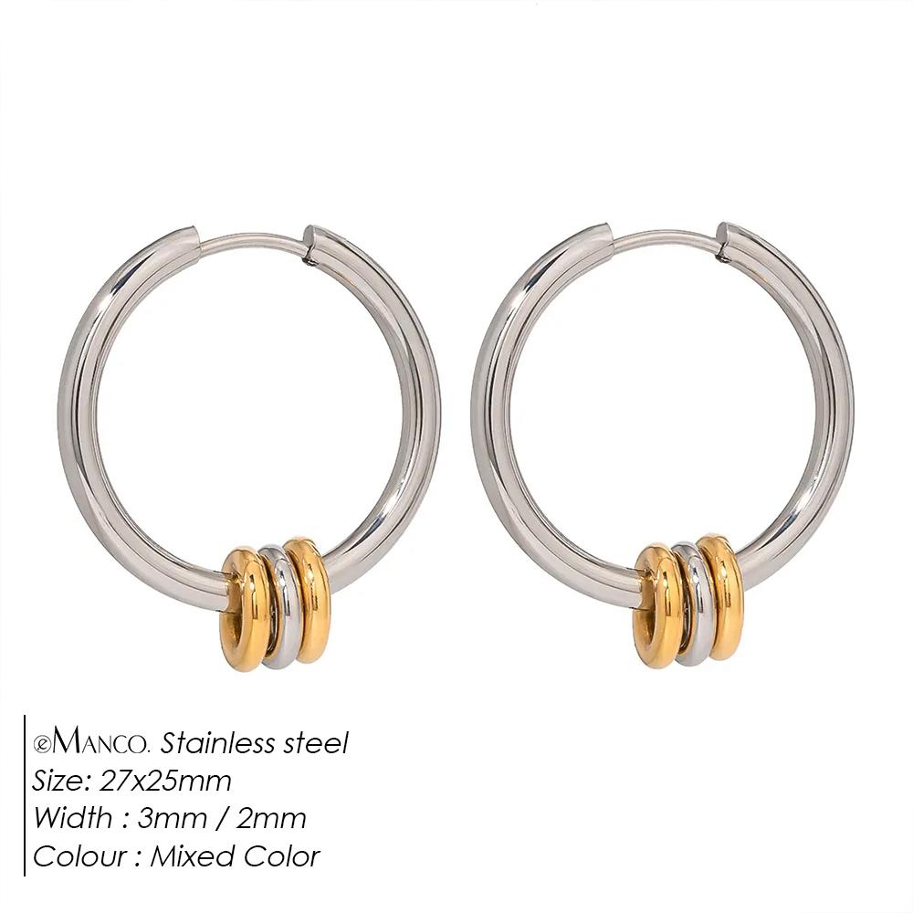 EManco Tone Huggie Hoop Earrings Women Mixed Color Stainless Steel 18K Gold Plated Geometric Round Circle Minimalist Jewelry TE19476