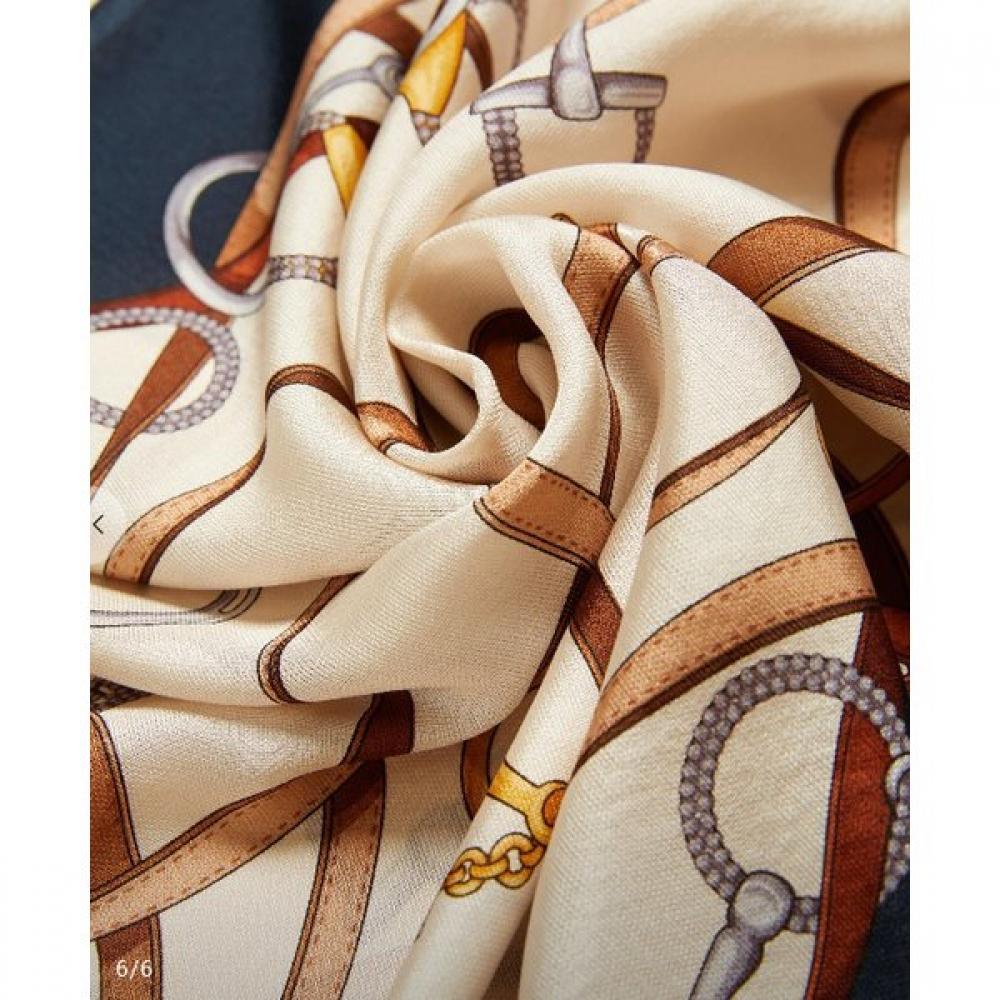 Daks Navy Chain Pearl Point Silk Scarf Dcsc2f011n2