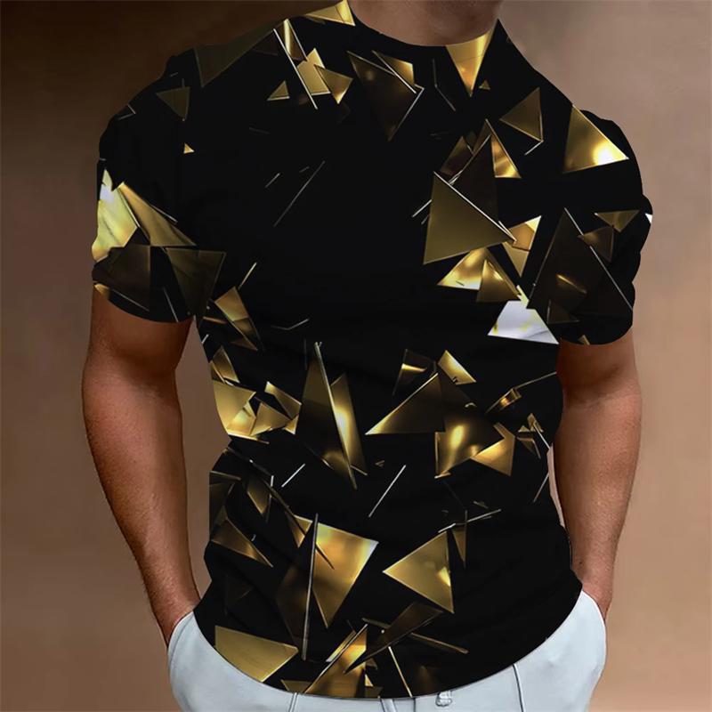 Men's T-shirt with geometric pattern 3D printed top, daily casual clothing T-shirt, personalized loose fit oversized short sleeved T-shirt