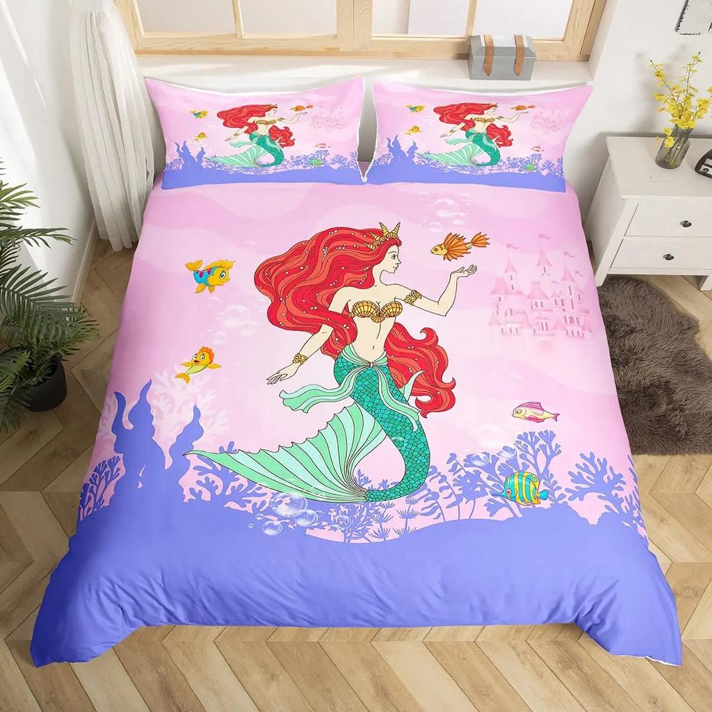 Comforter Mermaid Space Mermaid Bedding Purple Mermaid King Comforter Sets For Girls Galaxy Mermaids Bedding 3Pcs