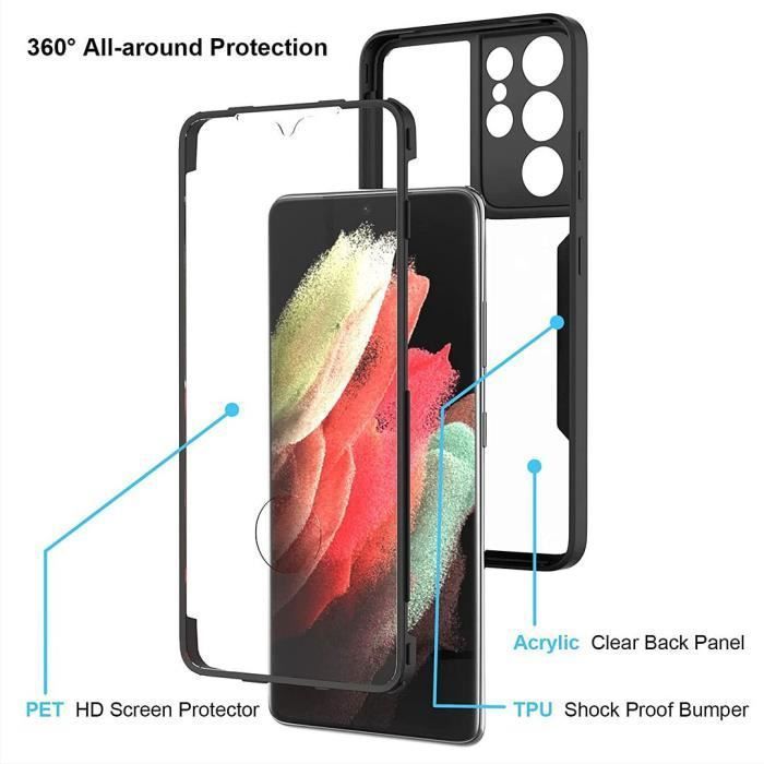 Hülle für Samsung S21 Ultra - Schwarz - 360°-Schutz - Kratzfest - Verstärkter Rand