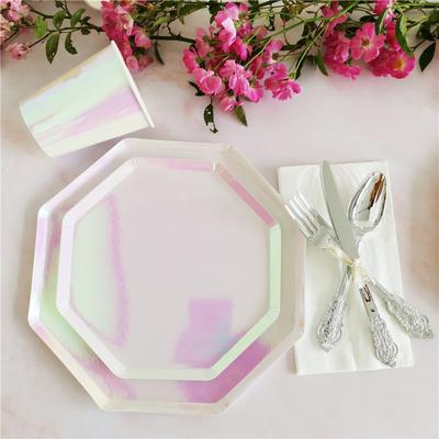 Reflekterende Regnbue Engangsservise Sett Papptallerkener Kopper Iridescent Bryllup Bursdagsfest Dekor Regnbue Festartikler