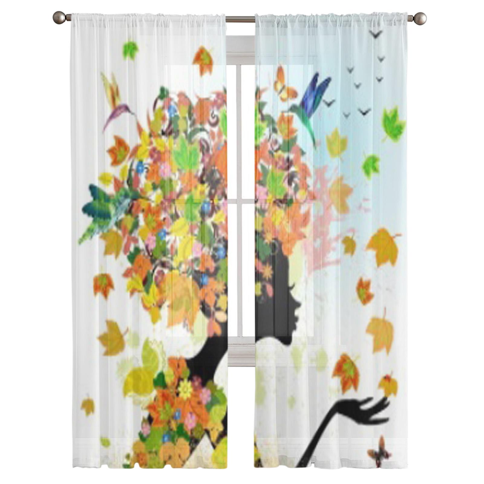 Девушка Мода Цветы Осень Тюлевые Шторы для Гостиной Прозрачная Штора Спальня Вуаль — фото 3
