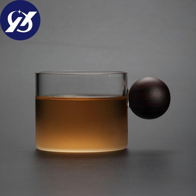 Glas W Himmel Weinglas mit Holzgriff Büro Kleine Teetasse Handgefertigter Becher Trinkgeschirr